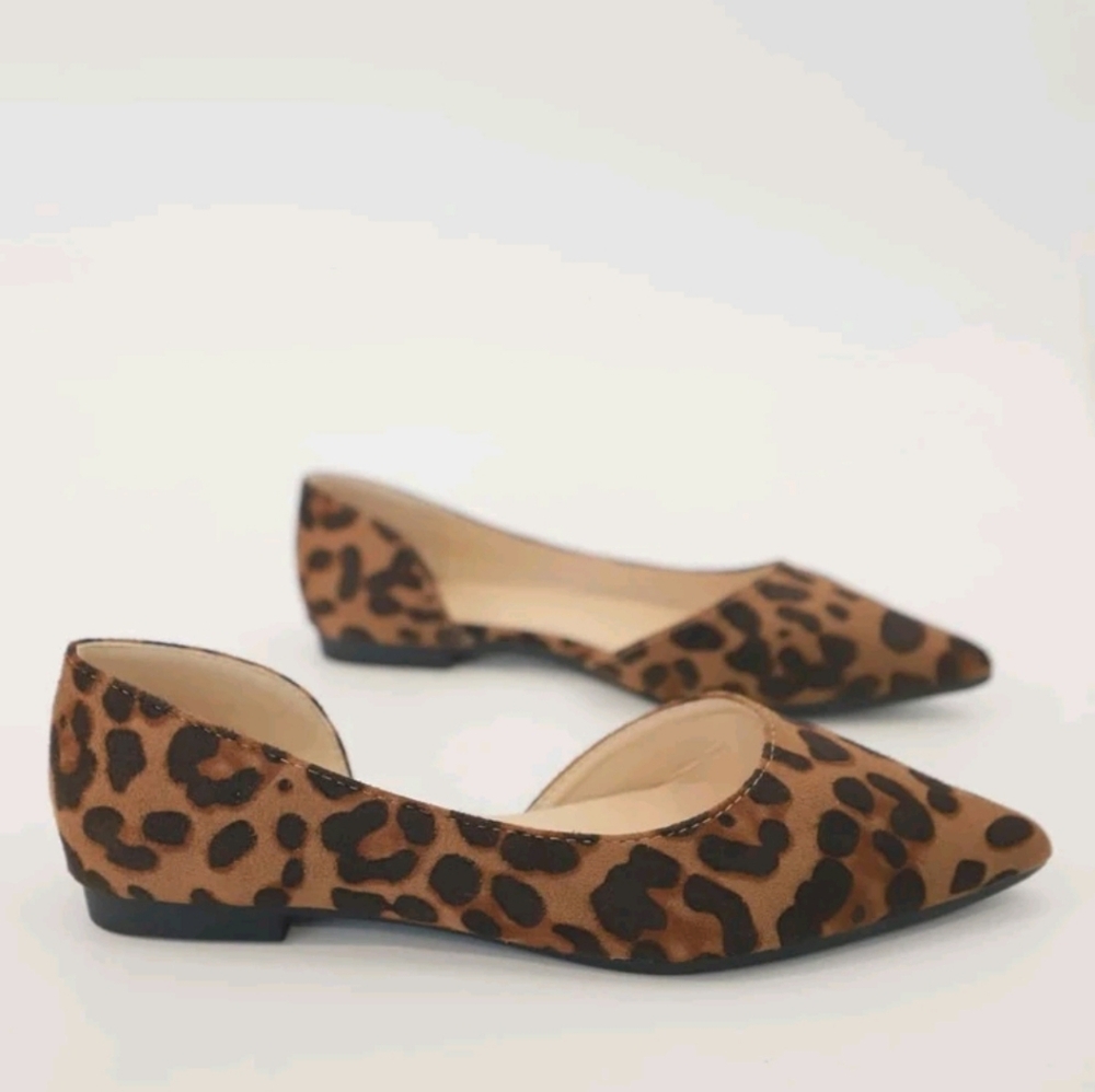Women Leopard Pattern Point Toe Slip On Flats, Fashion Outdoor Ballet Flats